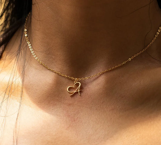 Gold Heart V2 Initial Necklace