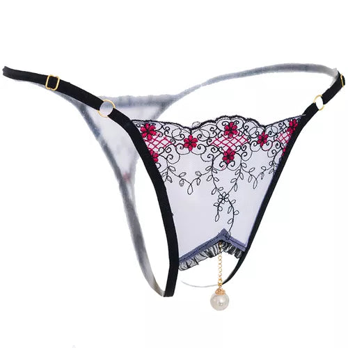 Lace Pearl Thong Embroidery G-String