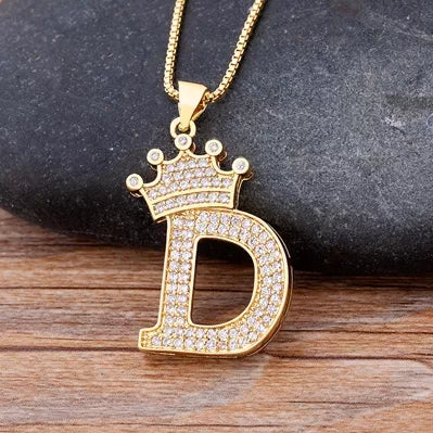 Crown Alphabet D Gold Pendant Necklace
