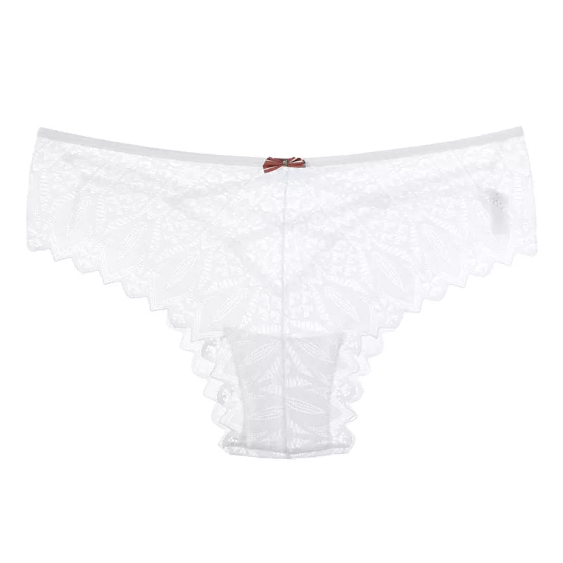 White Low-Waist Hollow Out G-String Panties
