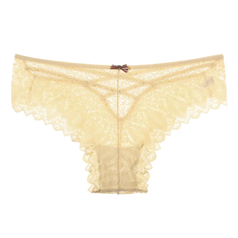 Beige  Low-Waist Hollow Out G-String Panties
