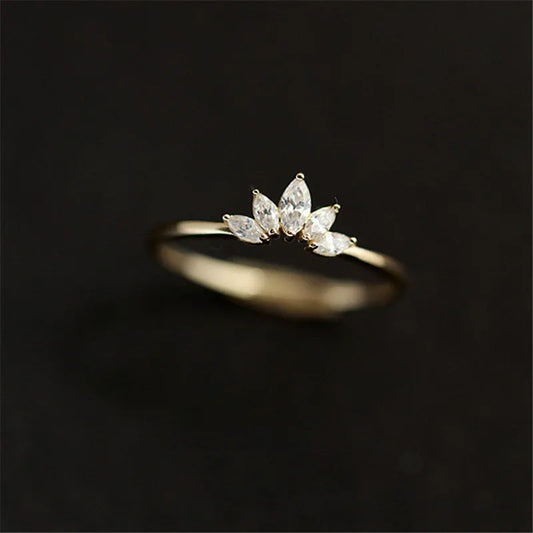 14k Gold Crystal Crown Ring