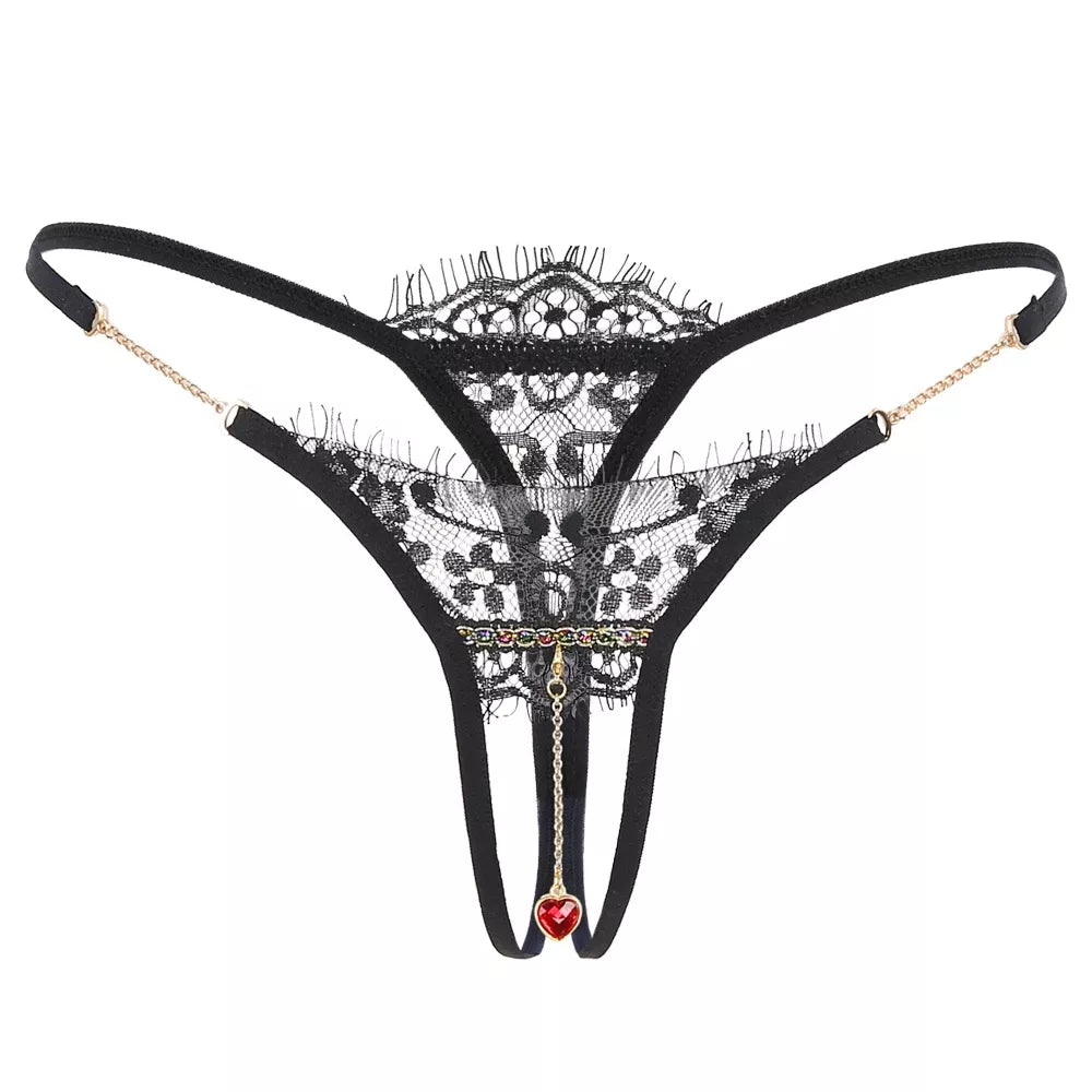 Lace Pearl Thong Embroidery G-String
