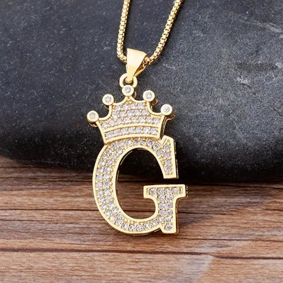 Crown Alphabet G Gold Pendant Necklace