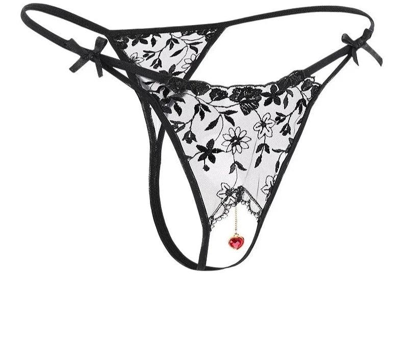 Lace Pearl Thong Embroidery G-String