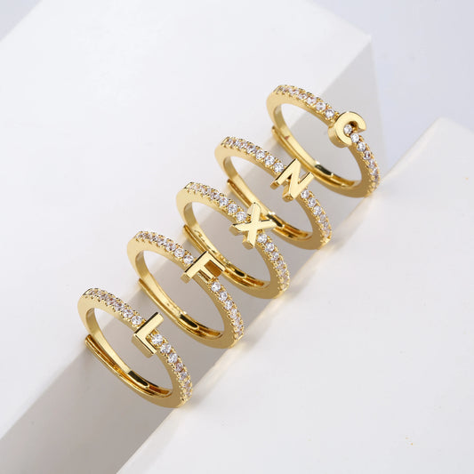 Gold Initials Letter Ring