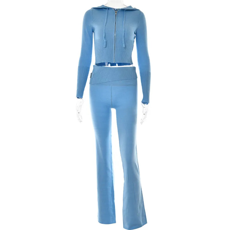 Blue Tracksuit: Women's Hooded Sweater Set