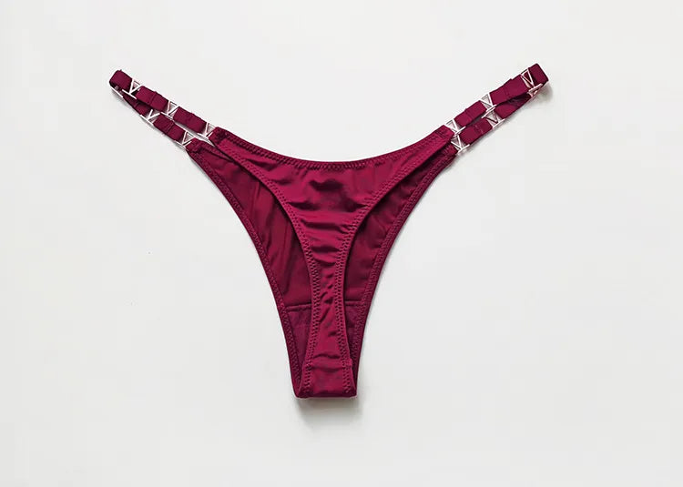 Luxury Metal Buckle: Low Rise Sexy Burgundy Thong Panties