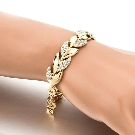 Golden Leaf Crystal Bracelet