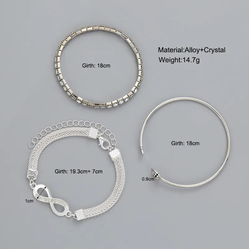 Infinity Charm Love Silver Bracelet Set