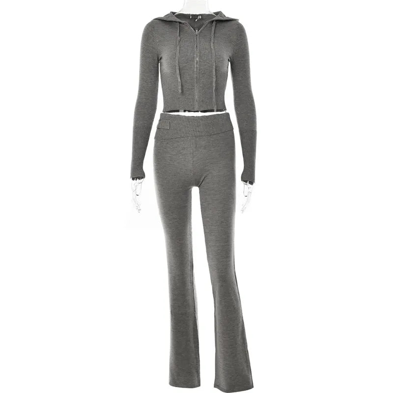Gray Tracksuit: Women's Hooded Sweater Set