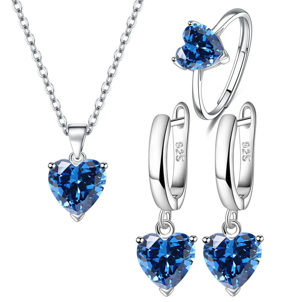 Sterling Silver Heart Zircon Jewelry Set 