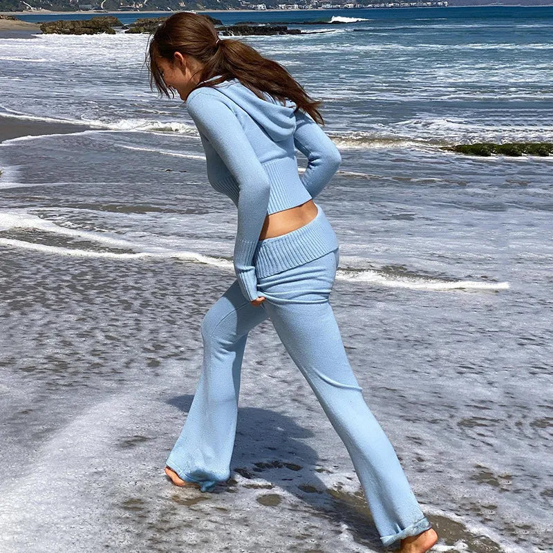 Blue Tracksuit: Women's Hooded Sweater Set