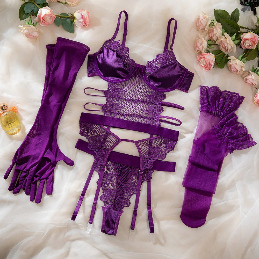 Allure Temptation Lace Lingerie Set – Royal Violet