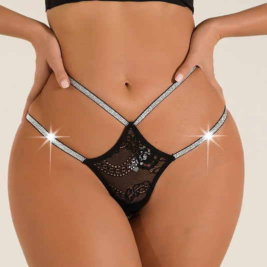 Double Belt High Black Waist Thong: Sexy Trace Underwear