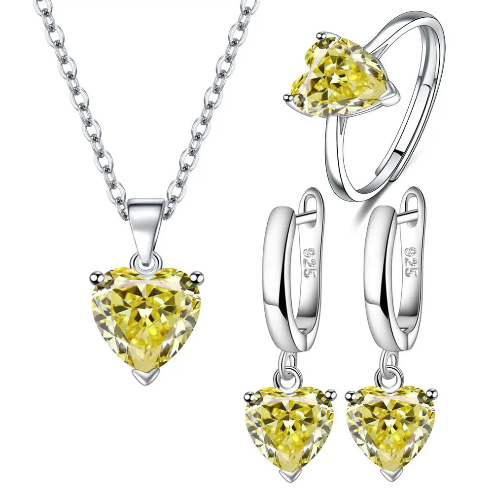 Sterling Silver Heart Zircon Jewelry Set 