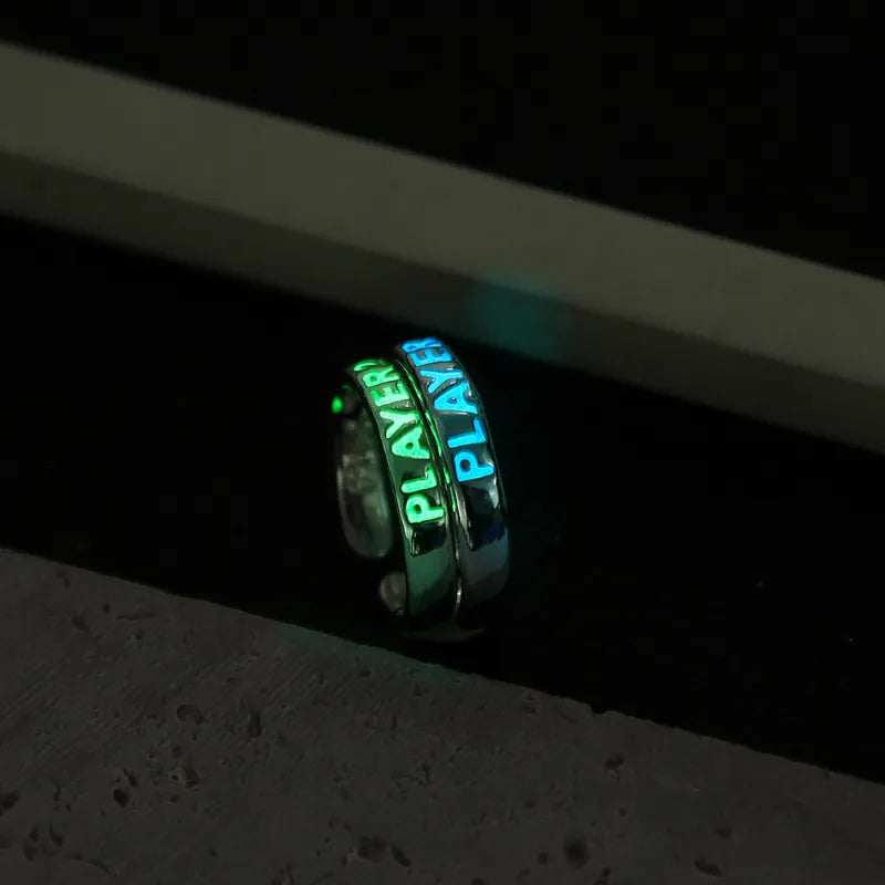 Luminous Player 1 & Player 2 Couple Rings: Glow in the Dark