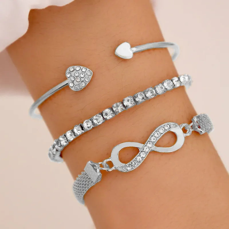 Infinity Charm Love Silver Bracelet Set
