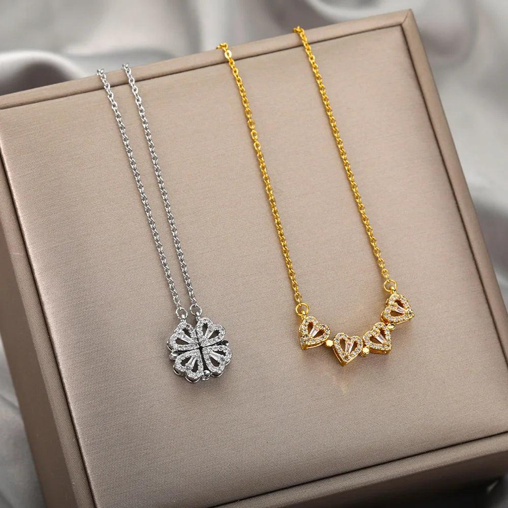 Sweet Luxury 6 Rose Box Foue Leave Clover Pendant Necklace