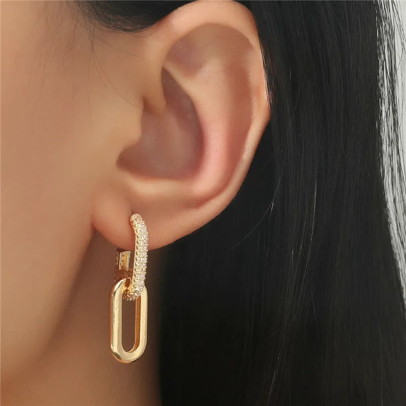 Retro Double Loop Zircon Earrings