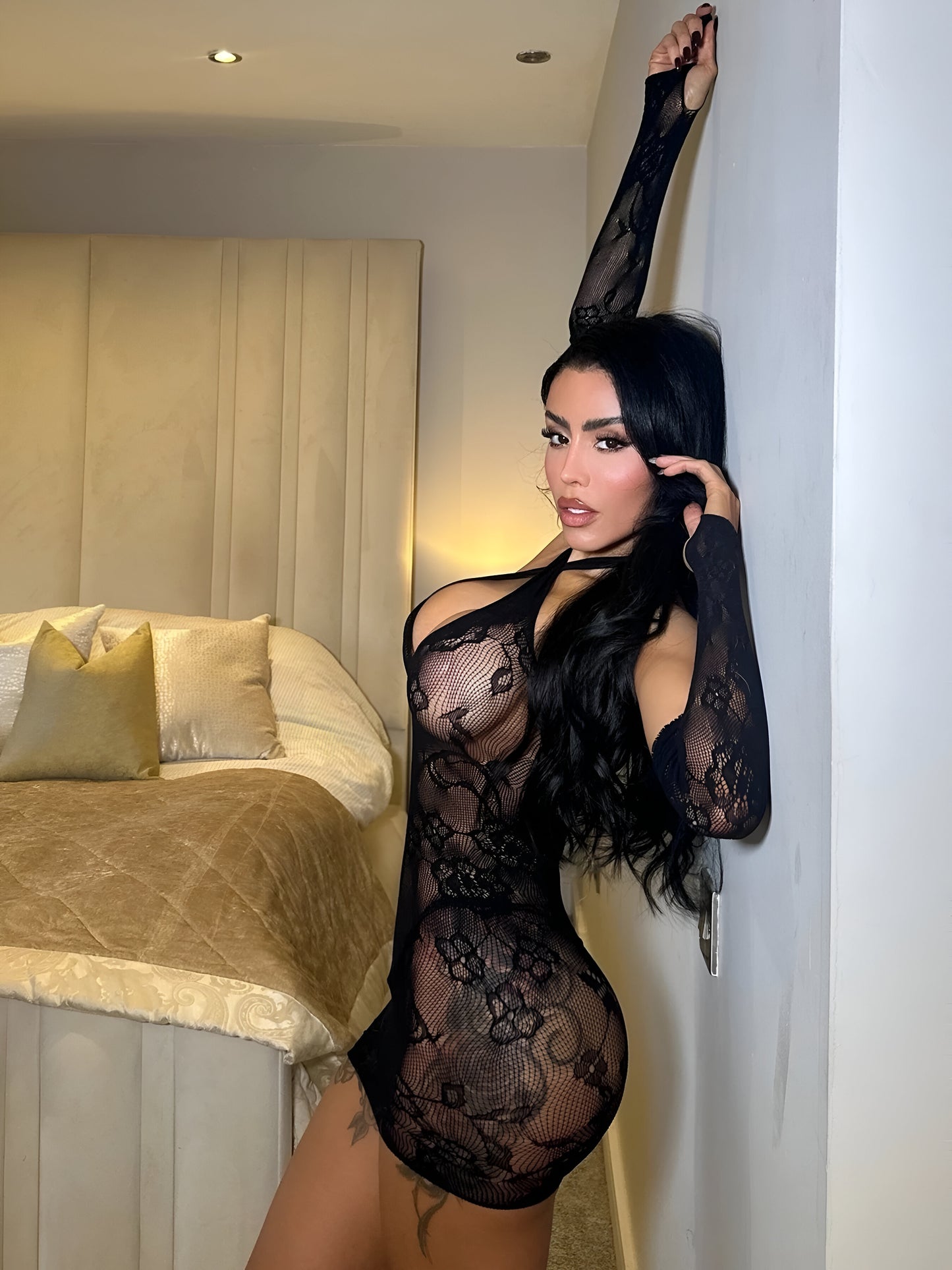 Sexy Lace Mesh Black Dress