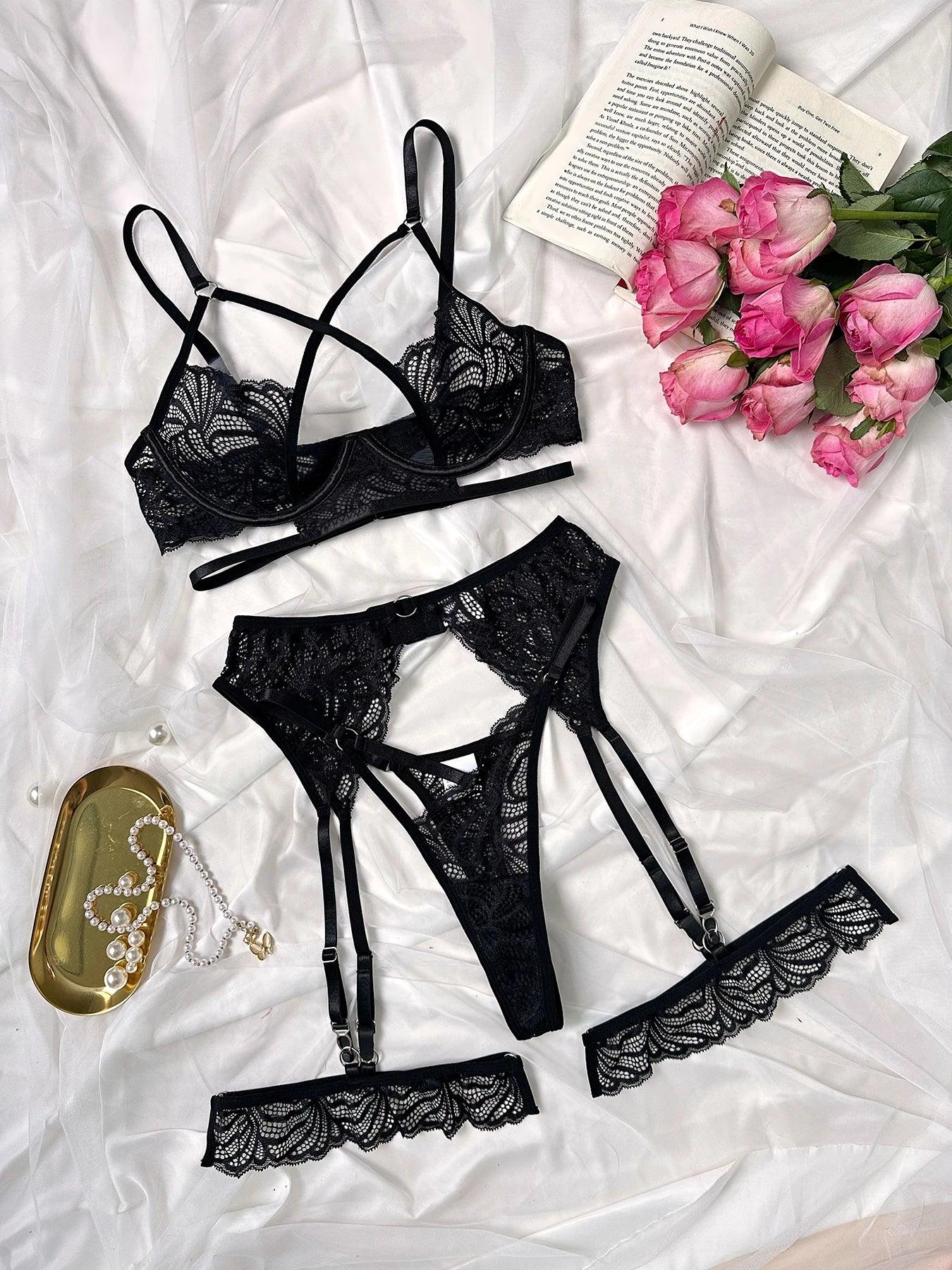 Sensual Intrigue Lace Mesh Webbing Erotic Lingerie Set Allure Passion Sensual Intrigue Lace Mesh Webbing Erotic Lingerie Set Allure Passion