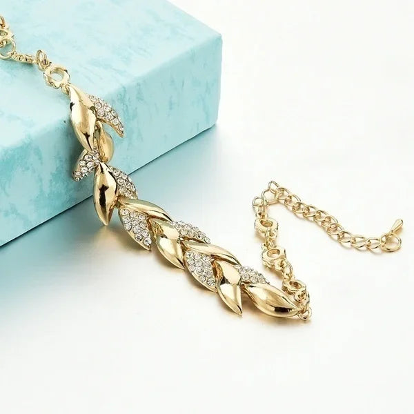 Golden Leaf Crystal Bracelet