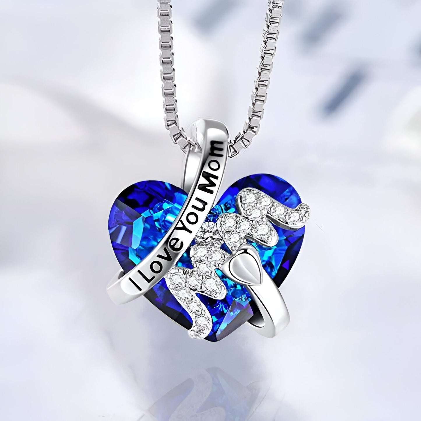 Sparkling Love Luxury "Mom" Pendant Necklace: Heart Crystal Jewelry