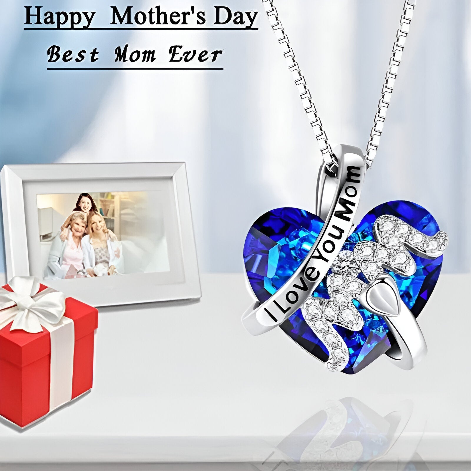 Sparkling Love Luxury "Mom" Pendant Silver Necklace