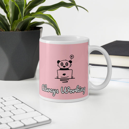 Always Working Playful Pink Coffee Panda Mug