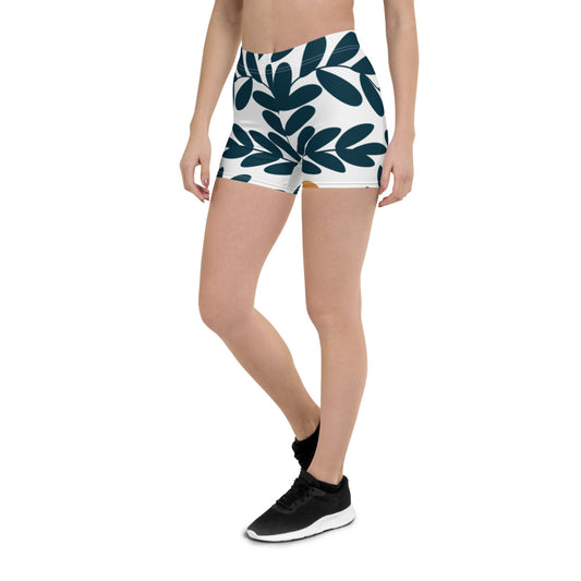 Abstract Plants White Color Summer Shorts