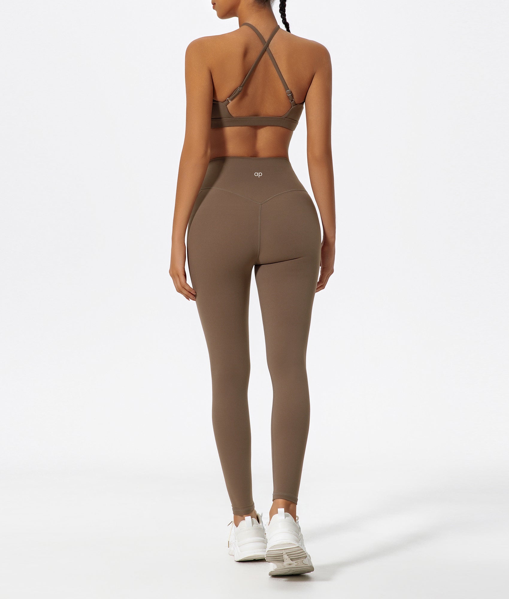 Allure Flow Sculpt Set in Mocha UltraLite activewear set with strappy open-back sports bra