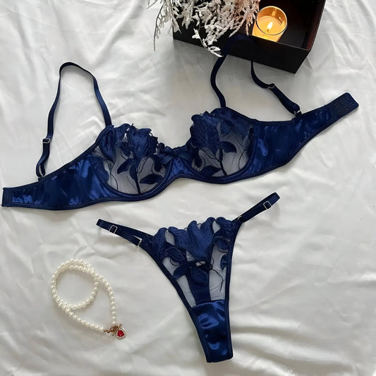 Alluring Deep Blue Exquisite Lingerie Set