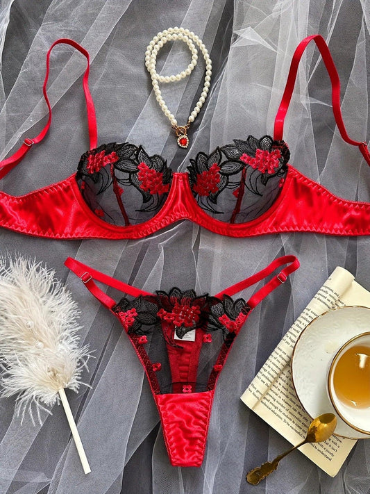 Crimson Elegance Lace 2-Piece Luxury Red Lingerie Set