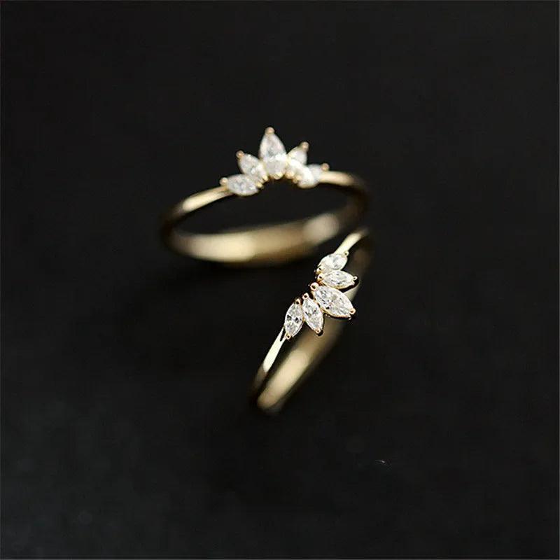 14k Gold Crystal Crown Ring