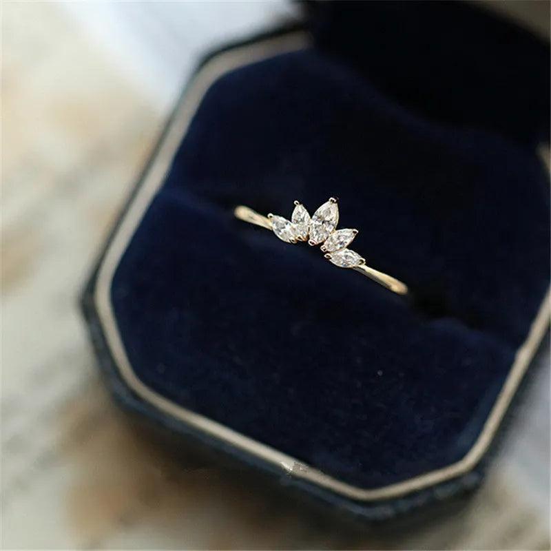 14k Gold Crystal Crown Ring