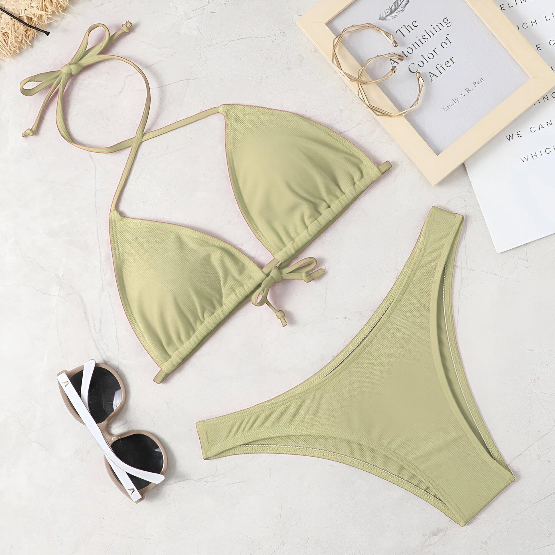 Sexy Solid Color Bikini Set: Beige Swimsuit