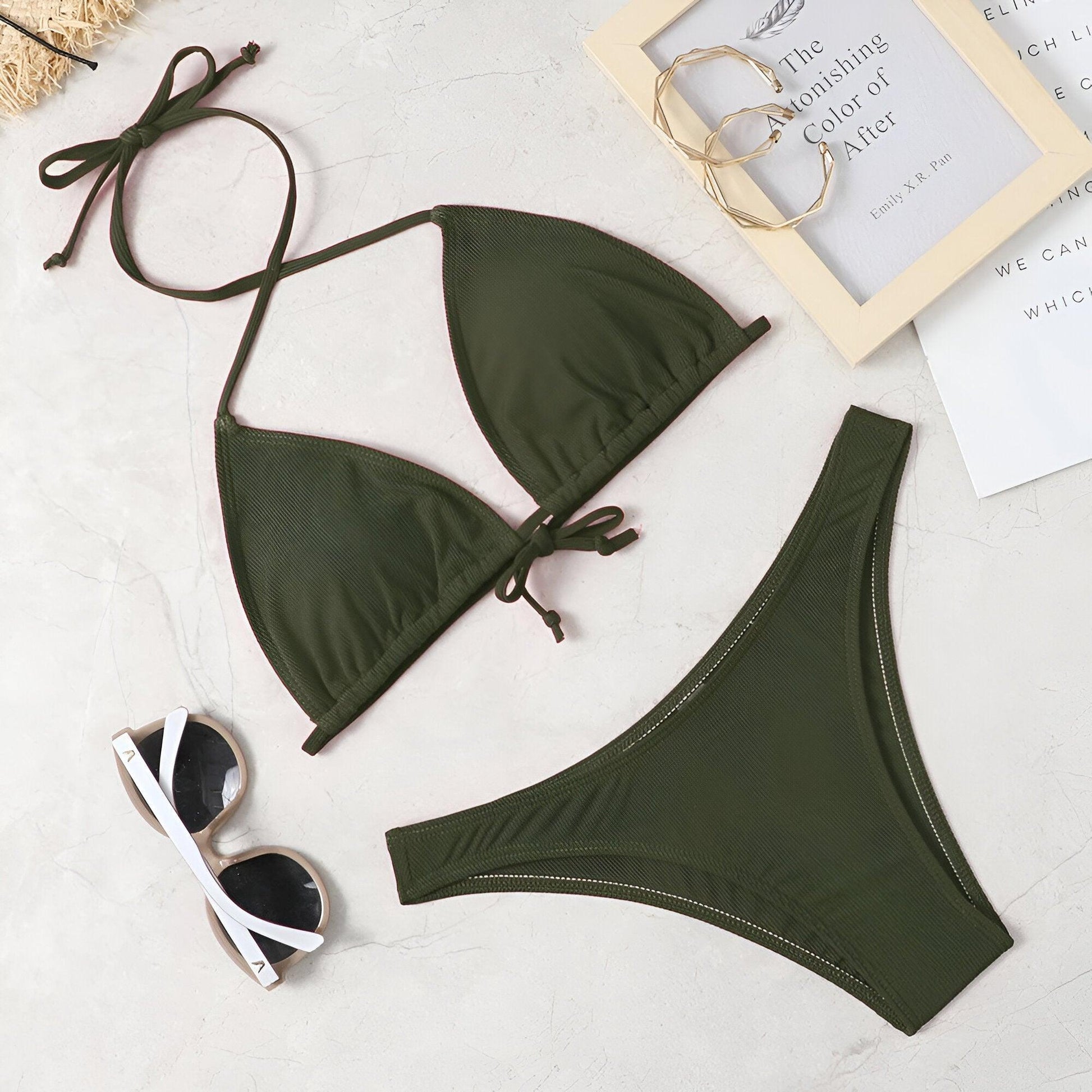 Sexy Solid Color Bikini Set: Green Swimsuit