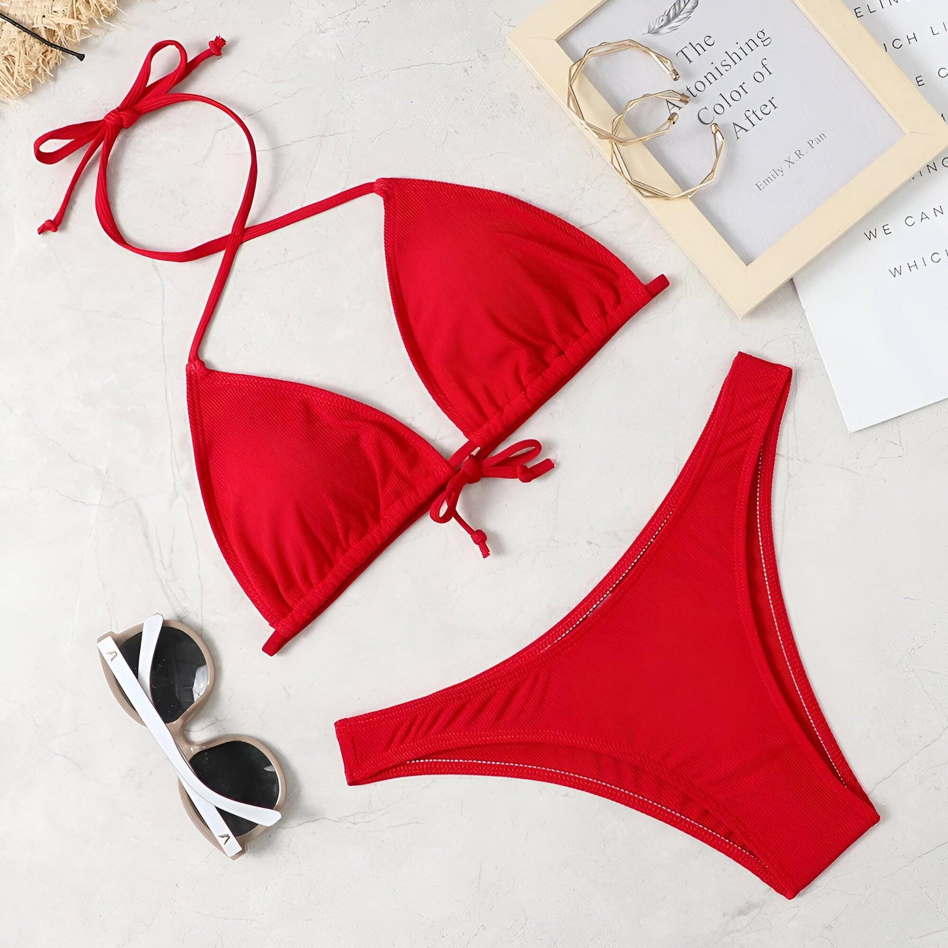 Sexy Solid Color Bikini Set: Red Swimsuit