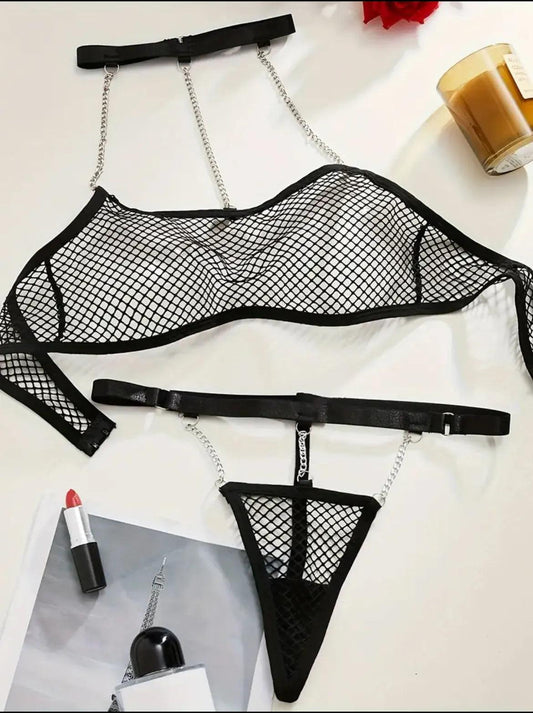 Mesh Seduction Black Lingerie Set