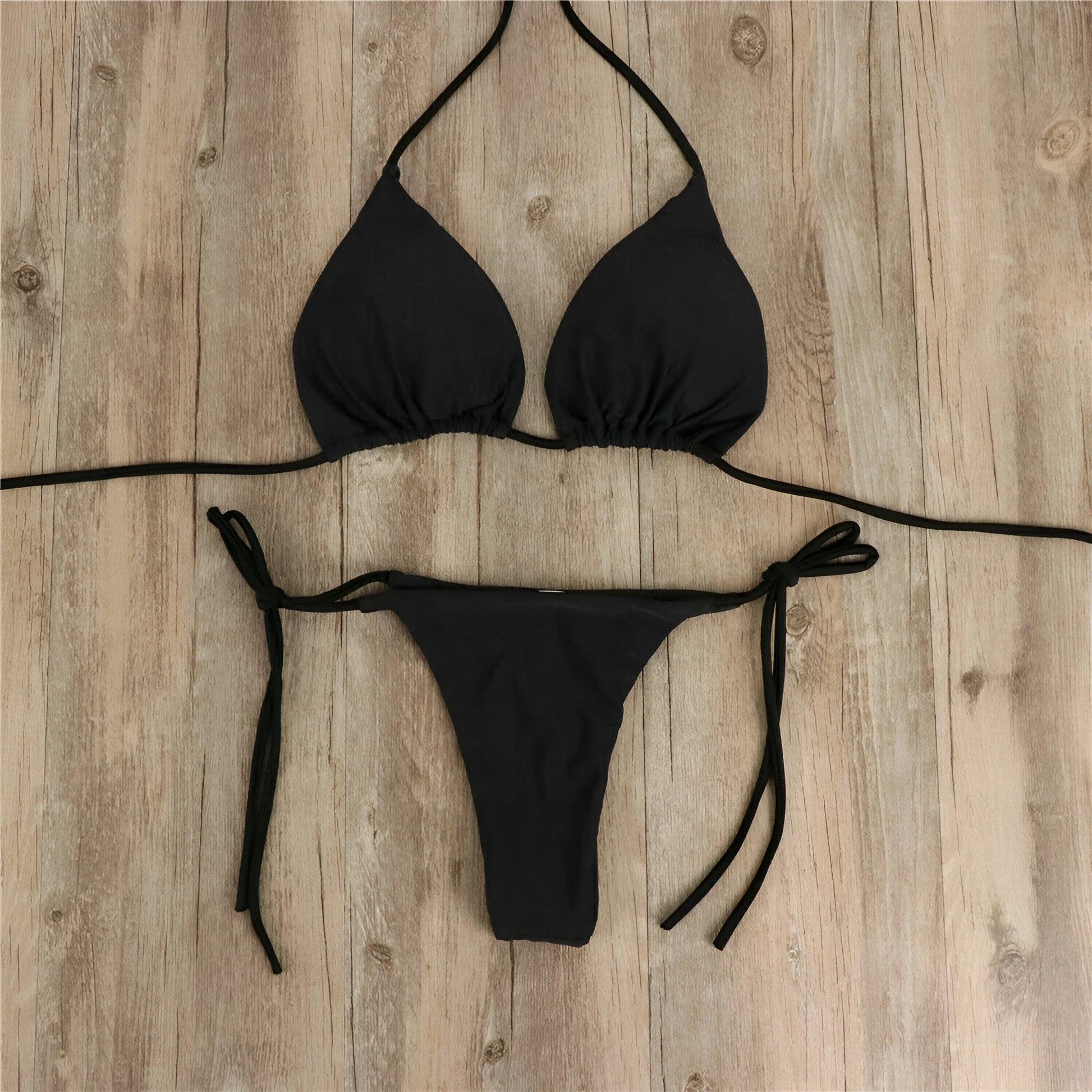 Summer Sexy 2 Piece Black Bikini Set with G-String Thong