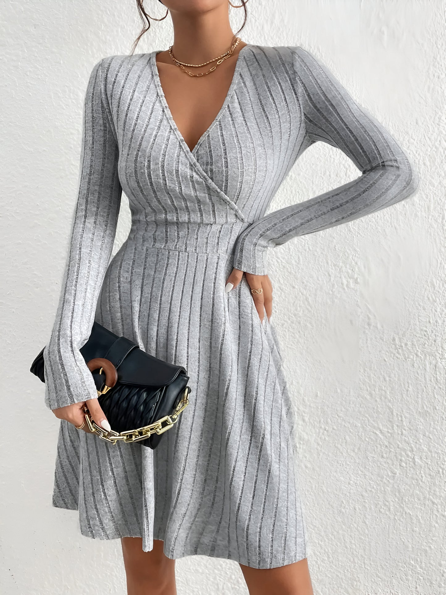 Cozy Comfort: V-Neck Bodycon Sweater Dress