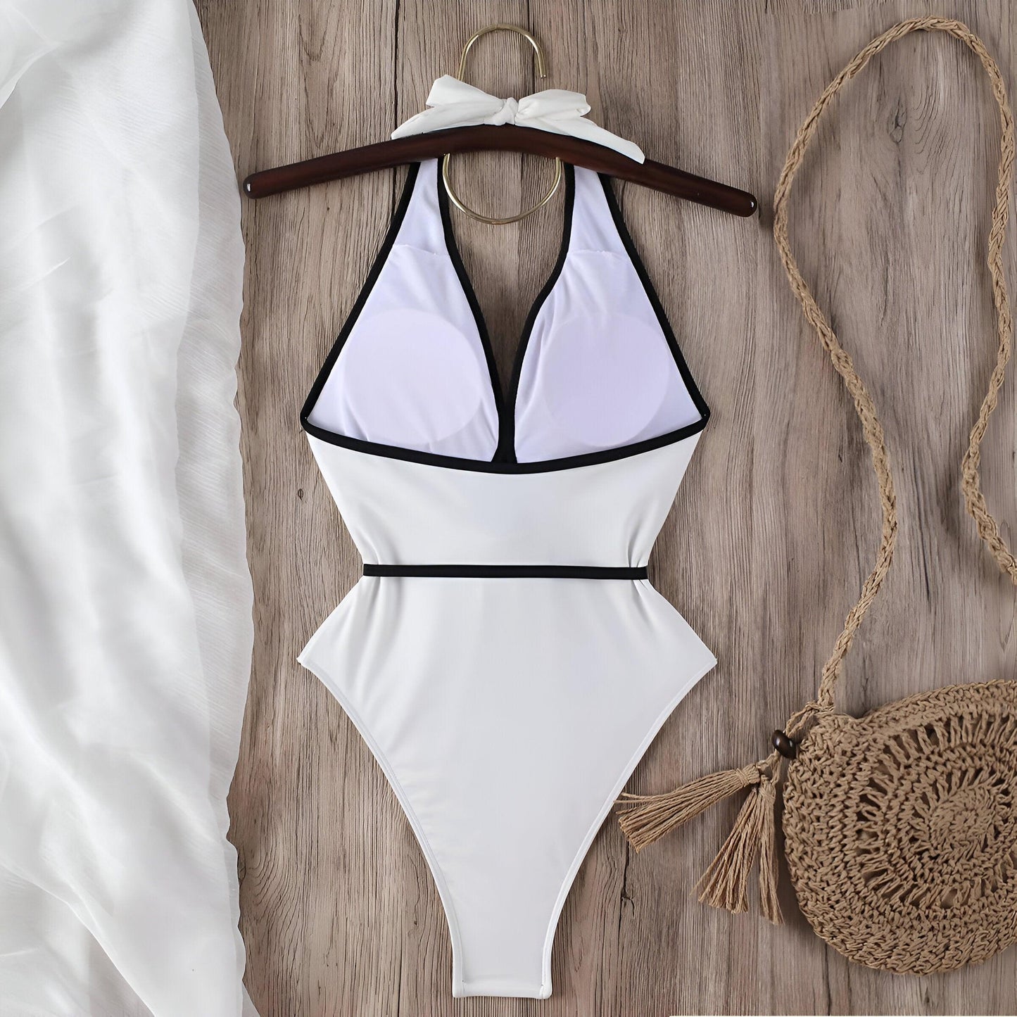 Floral Fantasy: Halter Bandage Monokini White Swimwear