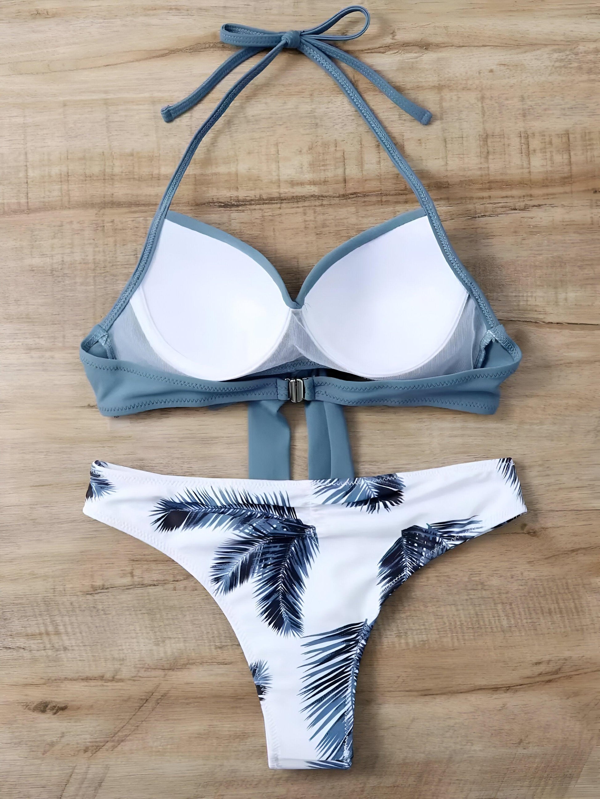 Sexy Brazilian Thong Push-Up Gray Bikini: Printed Swimwear