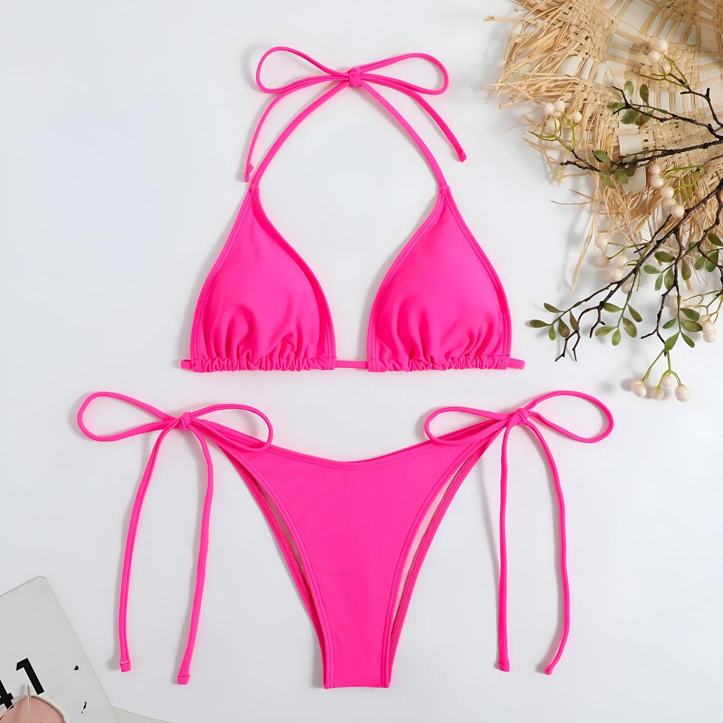 Tropical Temptation: Side Tie Thong Rose Bikini Set