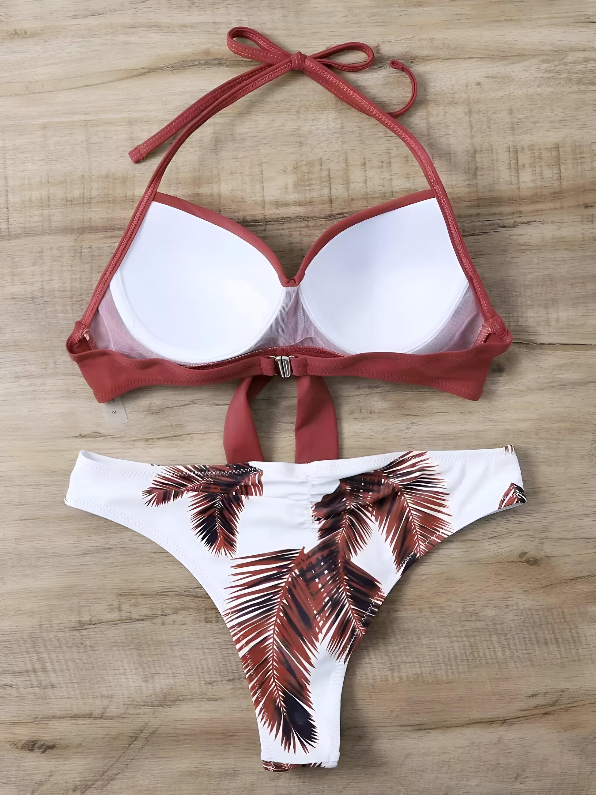 Sexy Brazilian Thong Push-Up Brown Bikini: Printed Swimwear