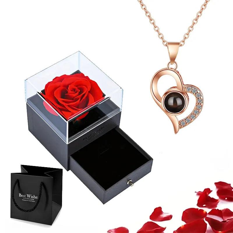 Projection Gold Necklace Set - 100 Languages 'I Love You' - Rose Gift Box