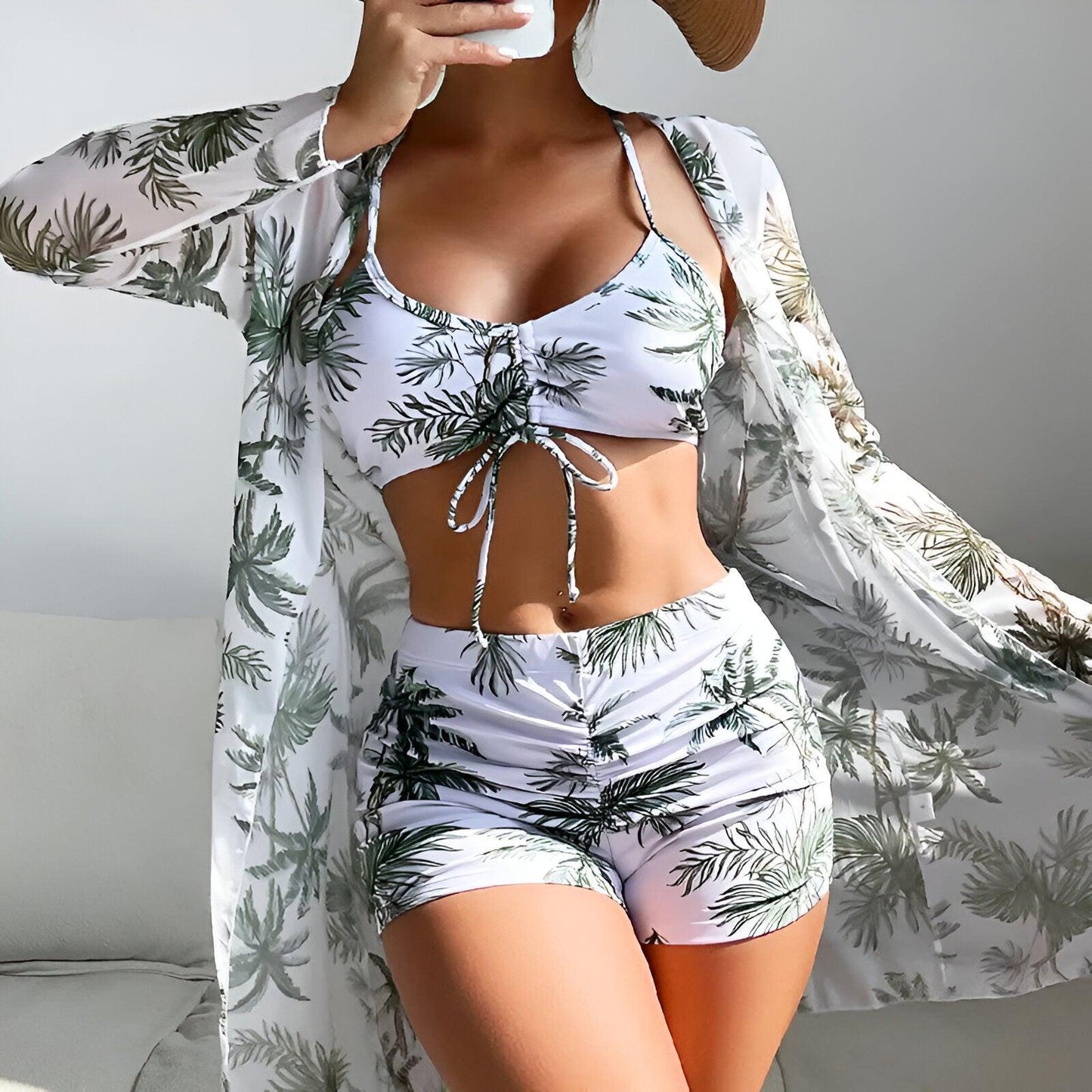 Summer Print Tankini Sets: Push-Up White Swimwear