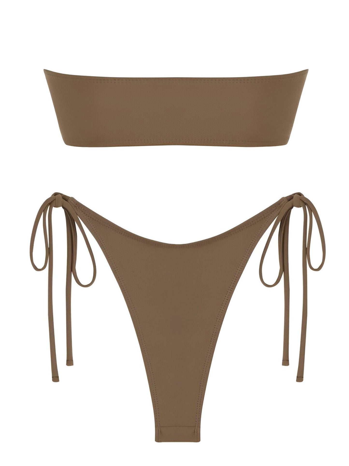 Solid O Ring Bandeau Coffee Bikini Set