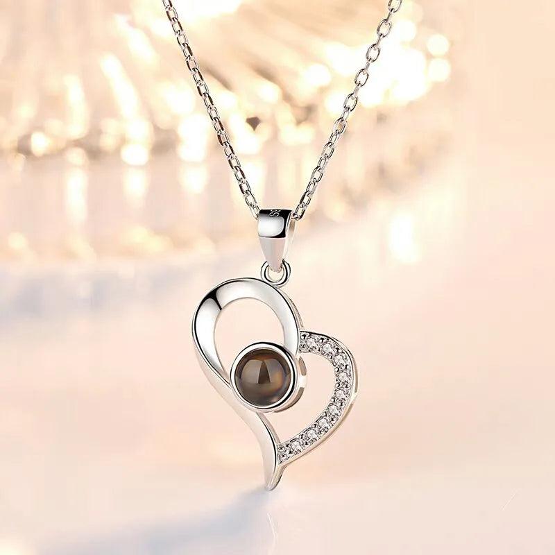 Projection Silver Necklace Set - 100 Languages 'I Love You' - Rose Gift Box